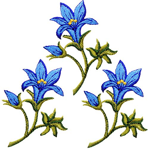 alles-meine.de GmbH 3 Stück Bügelbilder/Applikation/Aufbügler - Alpen - Enzian - Blume - 5,9 cm * 4,7 cm - Aufnäher/gewebte Flicken - zum Aufbügeln Aufkleben Aufnähen - B..