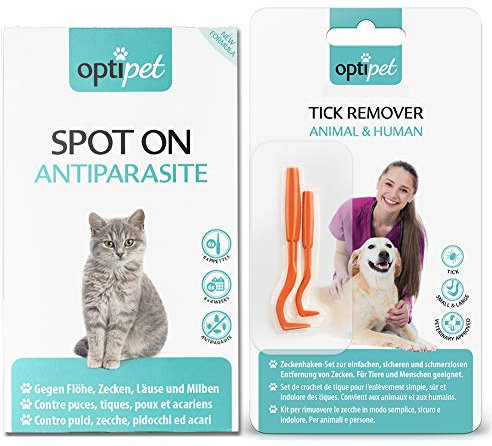 OptiPet Spot On für Katzen 6x1ml Pipetten + Zeckenzange 1x als Set