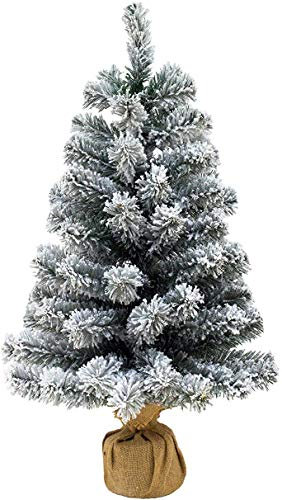 Alberello di Natale Pinetto Innevato 65 cm - Albero di Natale Piccolo 60 Rami con Sacco in Juta Base Solida da Tavolo, scrivania, davanzale