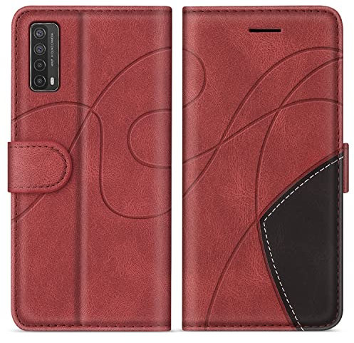 KKEIKO Hülle für Huawei P Smart 2021, PU Leder Schutzhülle für Huawei P Smart 2021, Kratzfestes Brieftasche Handyhülle mit Kartenfächern, Rot