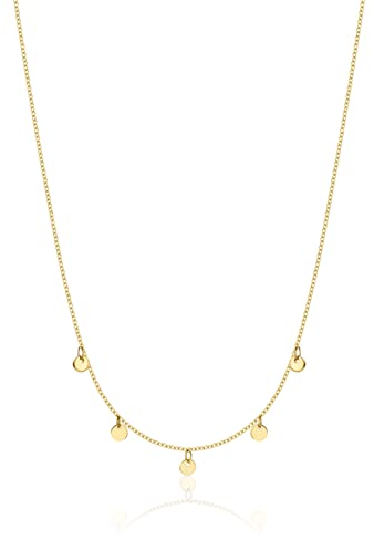 Miore Schmuck für Damen Collier Halskette mit kleinen Charm Coin-Anhängern klassische Anker Kette aus Gelbgold 9 Karat 375 Gold, Länge 40-42 cm verstellbar