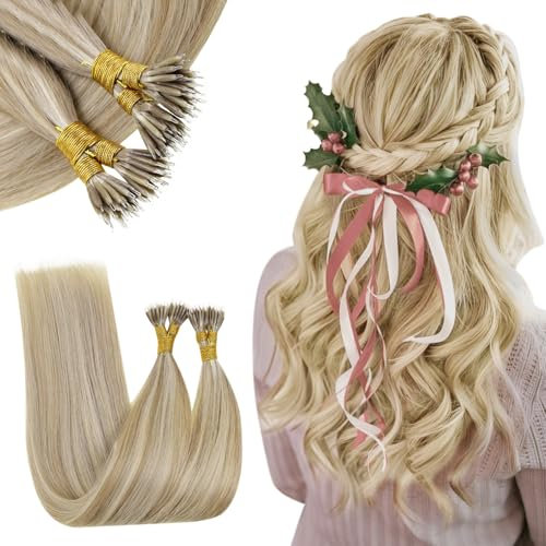 RUNATURE Nanoring Extensions Echthaar Braun Blond 45cm Natürliche 1g Nano Extensions Echthaar Blond Highlight Haarverlangerung Nano Ring Echthaar 50stück 50g Blond Hervorheben Farbe #8P60