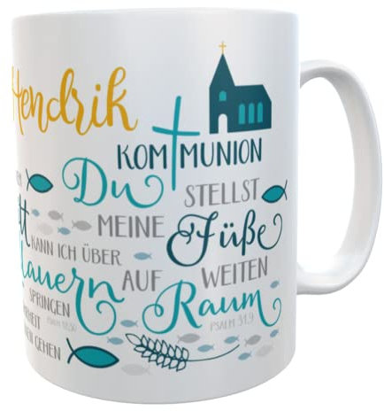 Tasse Kommunion Mädchen Jungen Geschenk zur Heiligen Erstkommunion mit Namen (Sprüche mit Namen)