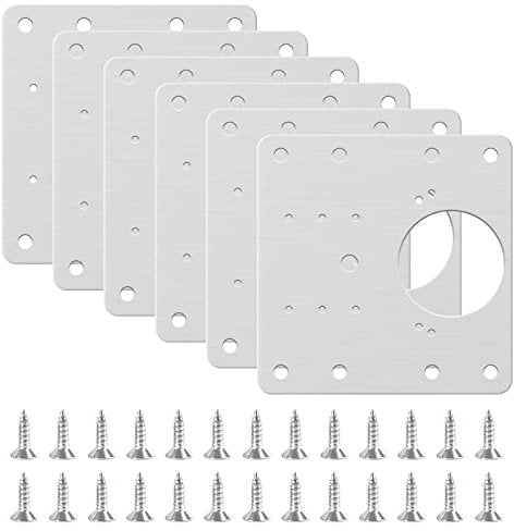 6 Pcs Hinges Repair Brackets with 36 Pcs Screws, Stainless Steel Hinges Repair Plates with Holes, Kitchen Cupboards Cabinets Doors Hinges Flat Fixing Joining Mending Plates Braces Brackets
