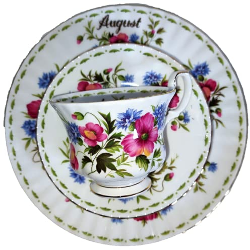 AngiesStrickZauber Vendu : Royal Albert/Original/Fleur du Month/Août / 1 tasse - 1 soucoupe - 1 assiette à gâteau/Original/Oone Chine/Angleterre