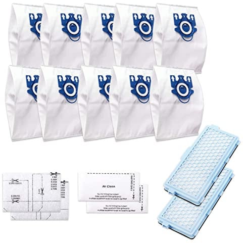 10 Hoover Bags & 2 Hepa Filter Compatible with Miele Vacuum Cleaners, 3D Efficiency GN HyClean Bags + SF-HA 50 Active AirClean Filter for Miele Hepa Filter