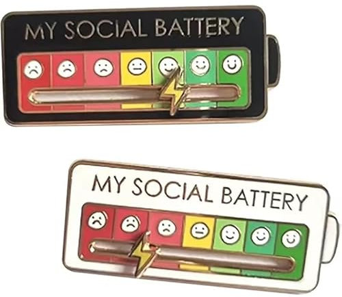 2 Stück Slider My Social Battery Badge,Lustige Brosche für Soziale Stimmung für 7 Tage,Interaktive Stimmungsnadeln Emaille-Pins,Psychische Gesundheit Brosche,Soziale Batterie lustige Pins