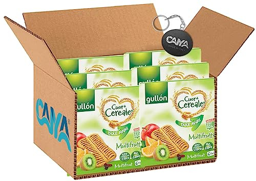6X Gullon Cuor di Cereale Take Away Multifrutta Biscotti con Fiocchi d'Avena e Frutta 144g [CAIYA® BOX da 6 Confezioni]