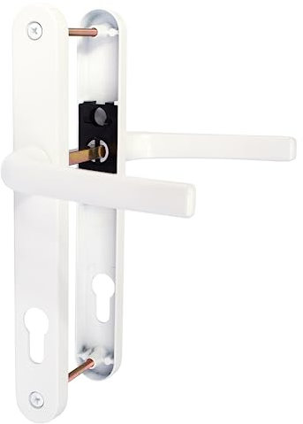 UPVC Door Handle Plus Sprung Lever Pair 92PZ 215mm Screw Fixings (White, Long - 215mm)