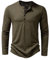Men's Casual Grandad Collar Henley T Shirt Muscle Fit Summer Smart Long Sleeve 4 Buttons Tee Slim Fitted Collarless Polo T-Shirts Tops-Z-Army Green-M