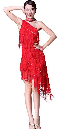 Rubruan Latein Tanz Kleider Kostüme - Latin Tänze Walzer Tango Swingtanz Party Salsa Dekoration Accessoires Pailletten Quasten Wettkampf Ball Rock Trikot Tanzkleid für Damen Mädchen
