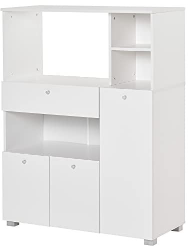 HOMCOM Credenza da Cucina per Microonde e Forno, Mobile Cucina con Armadietti, Mensole e Cassetto, Mobile Dispensa Moderna in Truciolato per Soggiorno, 90x40x120 cm, Bianco