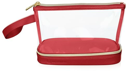 BUTLERBELL Kulturbeutel Transparent mit blickdichtem Teil ¦ Kulturtasche zum Transport von Flüssigkeiten ¦ Kosmetiktasche Durchsichtig ¦ Handgepäck-Reisezubehör ¦ Damen & Herren (Rot)