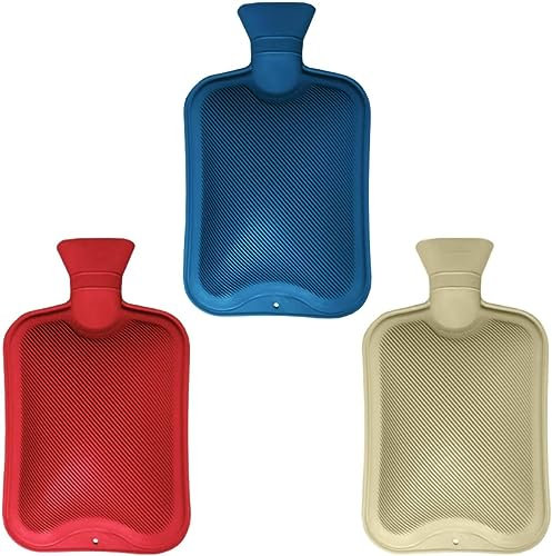 SKYTE® Pack of 3 Hot Water Bottle Natural Rubber 1 Litre Capacity Large Hot Water Bottle Hot Water Bag for Period Pain Relief Secure & Leakproof