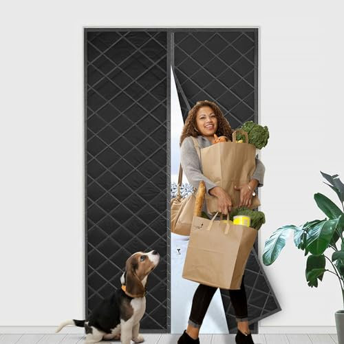 Tenda per Porta Isolante Termico e Acustico, Magnetica Autoassorbente, Anti Freddo per Cucina e Casa, Zanzariera, Nessuna Perforazione Necessaria (Nero, 80 x 210)