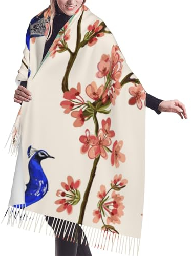 LAMAME Schal mit Totenkopf-Motiv, Skelettknochen, bedruckt, Kaschmir-Gefühl, langer Fransen-Schal, weicher warmer Schal, pfau, One size