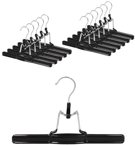 VonBueren 12x Perchas Pantalones Negro | Perchas con Pinzas de Metal para pantalón | Antideslizante | Gancho Giratorio