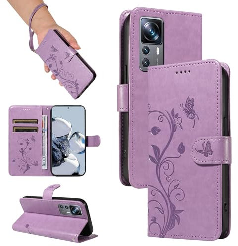 SRISHP Hülle für Xiaomi 12T Pro/Xiaomi 12T Hülle, Premium PU Leder Handyhülle mit Band, Magnet Flip Case für Xiaomi 12T Pro/Xiaomi 12T, Violett