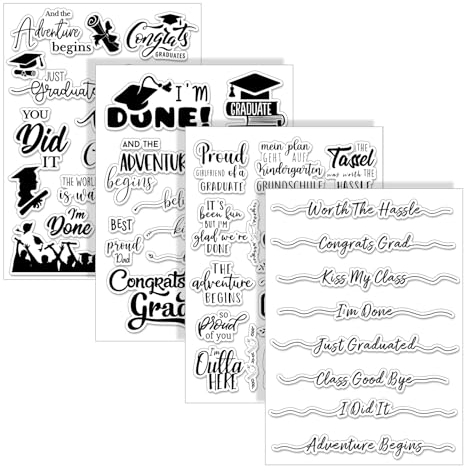 Whaline 4 Blatt Abschlusswörter Klare Stempel - Congrats Grad Kappe Silikon Transparent Rand Stempel für DIY Handwerk Kartenherstellung Scrapbooking Prägung Album Dekor
