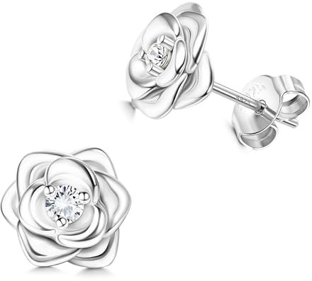 JeweBella Klein Rosen Ohrstecker Silber 925 Ohrringe für Damen Mädchen Hypoallergen Kleine Rose Blumen Ohrringe mit 5A+Zirkonia Helix Knorpel Ohrringe Silber/Gold/Rose Gold/Schwarz Geschenke
