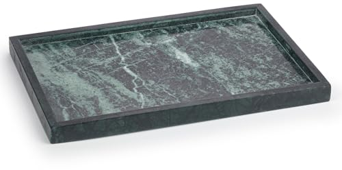 EHC Natural Marble Bathroom Vanity Tray - Rectangular, Green, 31 x 20 x 2 cm - Countertop Sink Storage Organiser for Cosmetic, Perfume, Home Decor