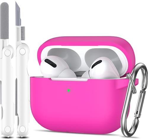 MHYALUDO Kompatibel mit AirPods Pro-Hülle, Anti-Fall-Schutz aus weichem Silikon, stoßdämpfend, kompatibel mit AirPods Pro-Hülle, Skin Touch mit Schlüsselanhänger und Reinigungsset, Rosa