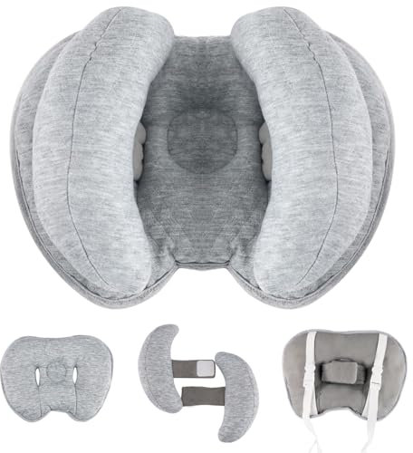 Blublu Park Upgraded 2 in 1 Baby Travel Pillow, Adjustable Banana Shape Baby Neck Head Support Pillow Stroller Insert Cushion for Kids, Toddler, Grey