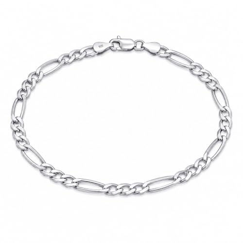 LeCalla Solid 925 Sterling Silber Italienisch 5 MM Diamond-Cut Figaro Kette Armband für Frauen Männer mit Karabiner-Verschluss, (7, 7,5, 8, 8,5, 9 Zoll)