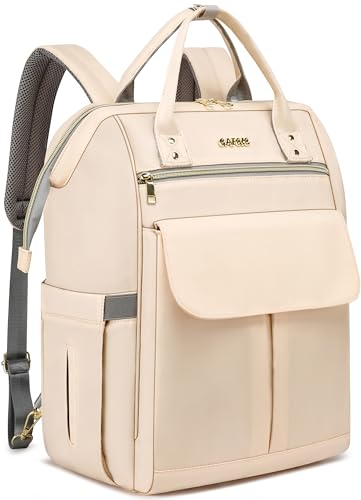 CAFELE Sac à dos d'école 17,3 pouces sac d'école pour ordinateur portable sac d'université étudiant enseignant infirmière spacieux sac à dos convertible beige