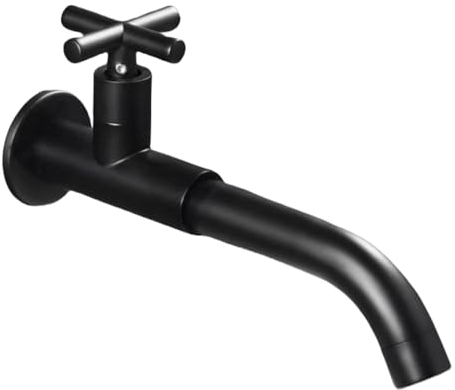NIUKOMY Kaltwasserhahn Wandmontage Schwarz, Kalter Waschtischarmatur G1/2, Wandmontierte Wasserhähne Garten, 360°Drehbar Wandarmatur Messing für Badezimmer Küche Garten, Moppbecken, 23CM