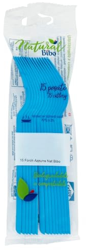 Maury's Articoli Bio Stoviglie pe Festa Colorate, Piatti Bicchieri e Forchette Ideali per Compleanni, Feste, Party, aperitivi e Eventi (AZZURRO FORK 15pz)