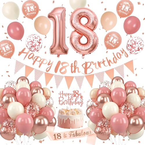 18 Anni Decorazioni Compleanno Ragazza, Palloncini 18 Anni Compleanno Blush Oro Rosa con Striscione 18 Compleanno, Fascia 18 Compleanno, Palloncino Numero 18 per Ragazza 18 Forniture Feste Compleanno