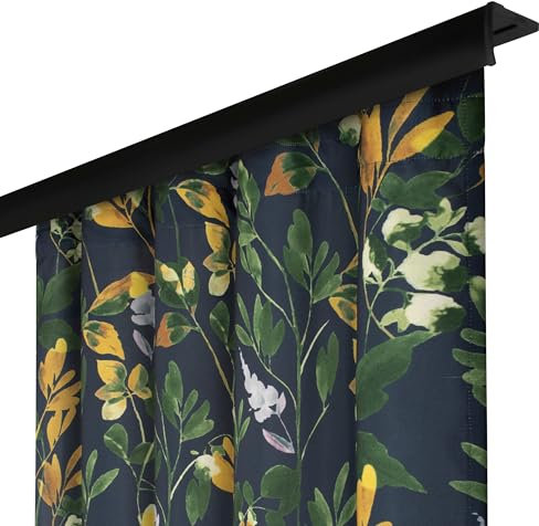 Voppi Vorhang mit Kräuselband 140x240 cm - Dunkler Deko-Vorhang mit grünen und goldenen Blättern, Blumen, Halbverdunkelnd für Wohnzimmer Schlafzimmer
