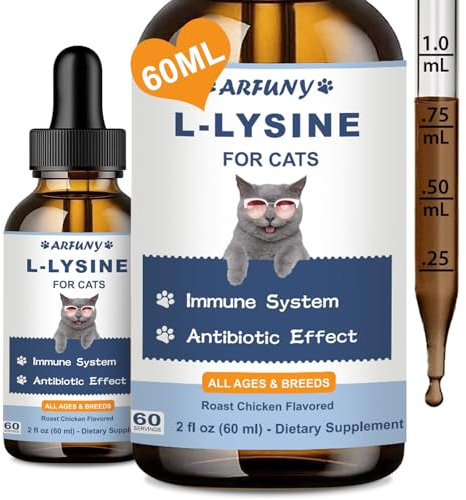 SANTKOL Lysine Chat - pour Système Immunitaire, Bien-Être Respiratoire, Yeux - 60ML Lysine pour Chats - Gouttes Antibiotiques Naturelles pour Chats - Arôme de Poulet Rôti