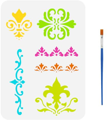 FINGERINSPIRE Stencil con Fiore di Giglio con Pennello Da 29.7x21cm Motivo Francese con Giglio Stencil Floreale con Giglio Vintage Stencil con Bordo In Broccato di Giglio Stencil per Dipingere