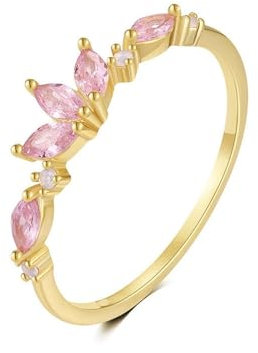 Grewod Goldringe Damen Echt Gold 585 Vintage Krone Rosa Marquise Kristall Ringe Verlobung Größe 58 (18.5)