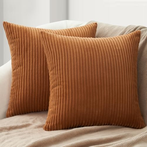 Topfinel Kissenbezug 45x45 Herbst Karamell Orange 2er Set Cord Kissenbezüge Kissenhülle Sofakissen Dekokissen deko für Sofa Bett Wohnzimmer Kinder flauschig