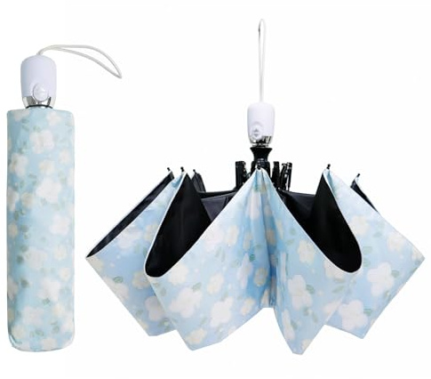CUBY Kompakter Faltbarer Taschenschirm, Blaue Blume