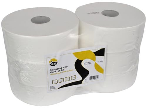 KURTT - Toilettenpapier Maxi Jumbo Rollen 380M - ca. 1000 Blatt, Toilettenpapier große Rollen 2-lagig Zellulose geeignet für Spender 6 Rollen