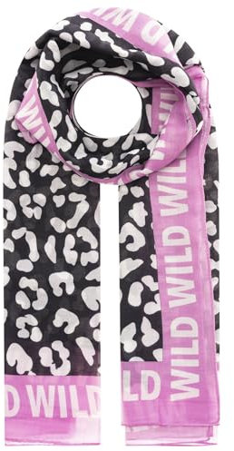 Zwillingsherz Schal mit Leopardenmuster, Schwarz-Weiß mit Rosa Bordüre, Wild-Schriftzug