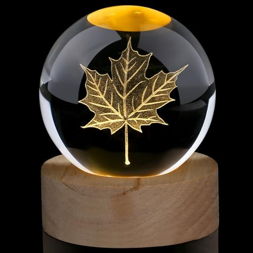 AWARDSEN 60 mm Ahornblätter Glaskugel Deko, Herbst Kristallkugel, Crystal Ball, Briefbeschwerer Glaskugel Deko