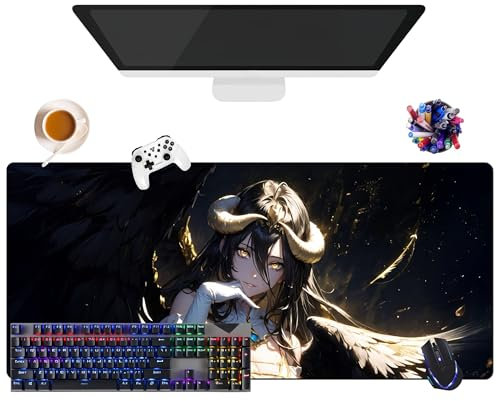 Albedo Ainz Ooal Gown Anime-Mauspad, wasserdicht, XL (35,4 x 15,7 x 0,12 Zoll), rutschfeste Gummibasis für PC, Laptop, E-Sport (2)