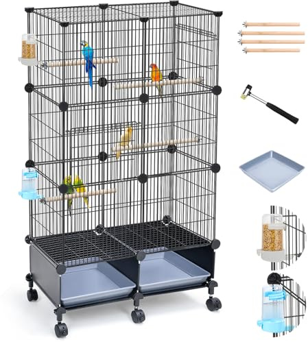 VISCOO Upgraded Encrypted 46-Inch Bird Cage, with Wooden Perches, Metal Parakeet Cage with Slide-Out Tray, Water Bottle&Feeder, Bird Cages for Parrot,Parakeets,Cockatiel,Lovebird,Small Mid-Sized Birds