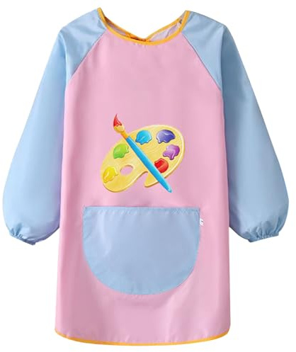 FAYAHAR Malschürze Kinder, Malkittel Kinder, Wasserdicht Malschürze mit Langarm und Taschen, Malerkittel für 7-11 Jahre, Bastelschürze für Schule Kunst Malerei Kochen