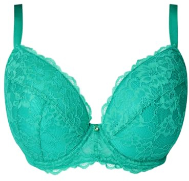 Ann Summers Sexy Lace Padded Plunge Bra, A-D Cup, Curve-Enhancing Womens Underwear with Padded Cups & Underwire, Removable Mini Pads for Smaller Sizes, Adjustable Straps Green - Womens Lingerie