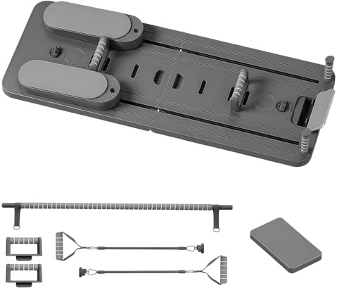 Pilates Board, Faltbares Multifunktionales Reformer Board für zuhause | trainingsbrett mit Timer und Widerstandsband, Verlängerte Schiene fitness board für verschiedene Körpergrößen (Schwarz)