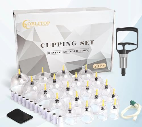 OBLITOP Kit de 20 Cupping Ventouses Hijama, Ventouse Massage- Taille V2.0 Insturctions en Français - Ventouses Thérapeutiques Chinoises De Cupping Kit Pistolet Massage Acupuncture 20 Cups
