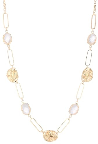 Dazylleco Collana lunga in oro da donna con perline di cristallo grosso, collana dichiarazione catena graffetta, bigiotteria per regali festa della mamma