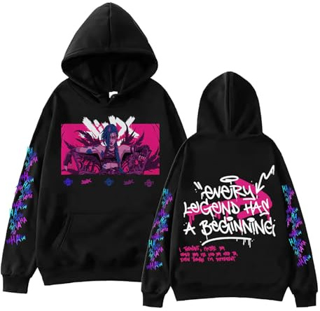 BTAISYDE Arcane-Jinx Kapuzenpullover Hochauflösender Druck Entspannte Passform Lange Ärmel Hip-Hop-Stil (Black,3XL)
