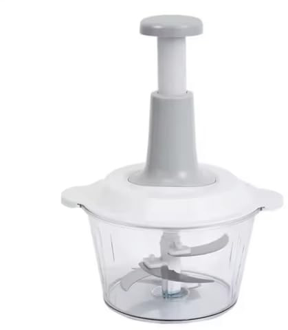 Tritatutto Manuale a Pressione, Tritaverdura Multifunzione con 3 Lame in Acciaio Inox, Tritacarne e Sminuzzatore per Aglio, Cipolla, Verdure e Carne, Contenitore Trasparente Salvaspazio